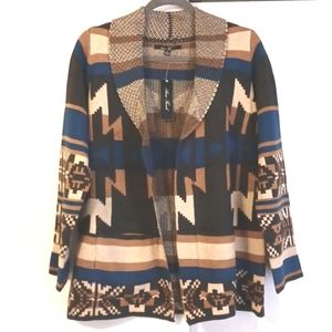 Anne French "Aztec Design" Open Front Cardigan (NWT)